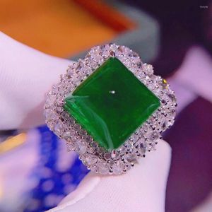 Bagues Cluster H1215 Bague Émeraude 14.94ct Pur 18 K Or Bijoux Nature Vert Diamant Femelle Pour Femmes Fine