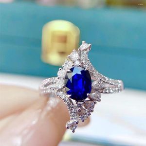 Cluster Rings H218 Bague Saphir Bleu 1.01ct Réel Pur 18 K Naturel Unheat Royal Gemstone Diamants Pierre Femme