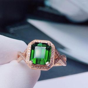 Clusterringen H630 Green Tourmaline Ring 18 K Gold Jewel Natural 3.15ct edelstenen Diamanten vrouwelijk voor vrouwen Fijn