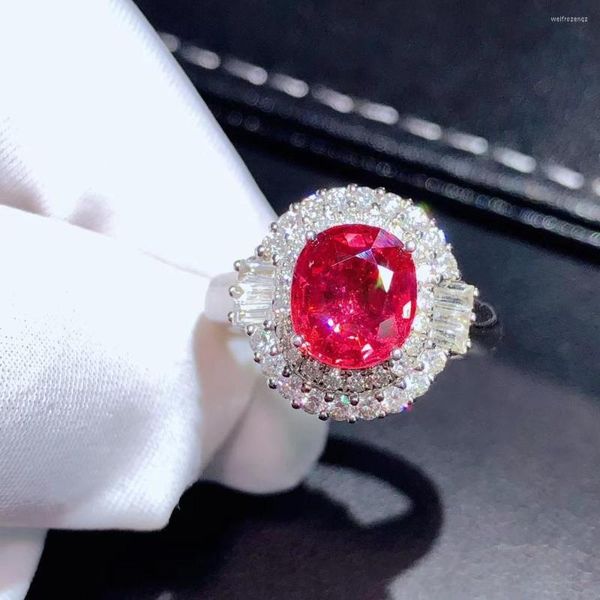 Bagues Cluster H710 Naturel 2.05ct Bague Rubis Rouge Diamants Bijoux Anniversaire Femme Pour Femme Fine