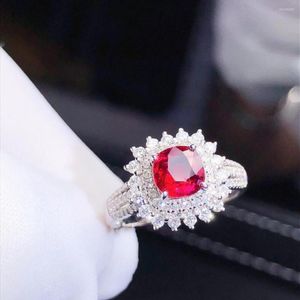 Bagues de cluster H813 Naturel 1.04ct Rouge Ruby Bague Diamants Bijoux Anniversaire Femme Pour Femme Fine