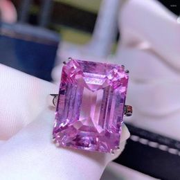 Cluster Rings H928 Kunzite Bague Fine Jewelry Solid 18K Gold Nature Clean 17.6ct Gemstone Diamond Female For Women