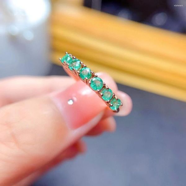 Bagues de cluster Half Eternity Gemstone Bague Total 0.6ct 3mm Naturel Emerald 18K Plaqué Or 925 Bijoux en argent