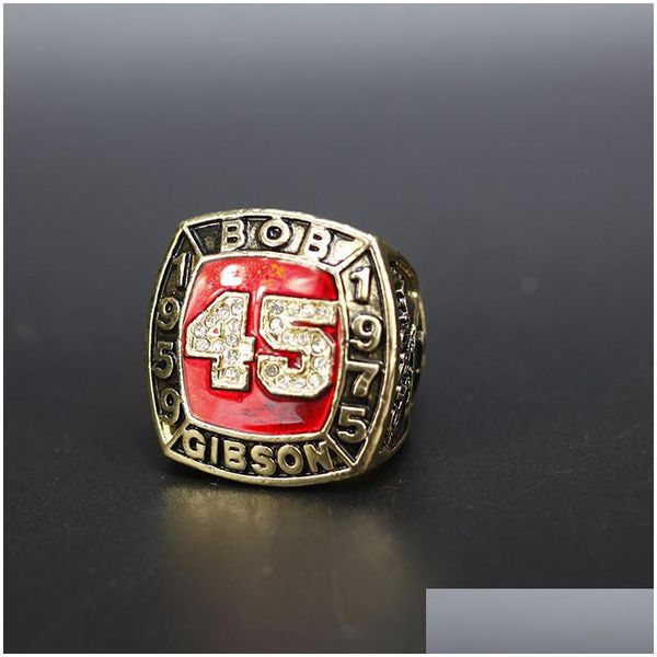 Anillos de racimo Salón de la fama Béisbol 1959 1975 45 Bob Gibson Equipo Campeones Anillo de campeonato con caja de presentación de madera Recuerdo Hombres Fan Dhi8R