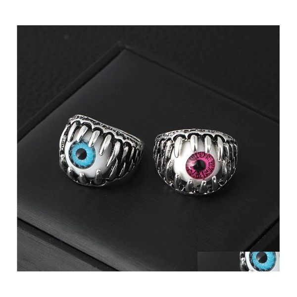 Cluster anneaux Halloween Evil Eye Mens Individuation Creative Blue Red Eye Coulier pour les femmes Fashion Punk Jewelry Accessoires Gift Drop de Ote4f