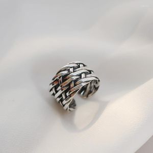 Clusterringen Handgemaakte gevlochten gebreide 925 Sterling Silver Boho Eternity Unisex trouwring damesheren brede sieradencadeau voor haar