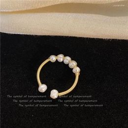 Anneaux de cluster à la main en laiton enroulé perle d'eau douce anneau ouvert bijoux en gros
