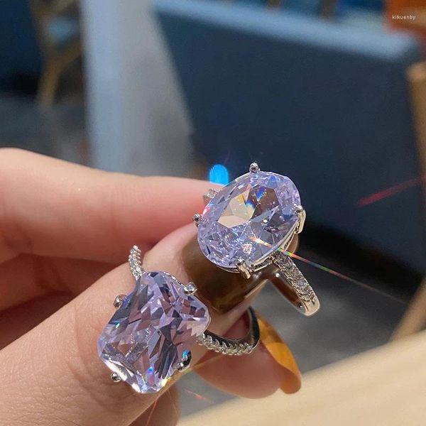 Anillos de racimo Hecho a mano Eternidad Promesa Anillo de dedo ovalado CZ Zirconia Compromiso Banda de boda Mujeres Hombres Joyería de fiesta