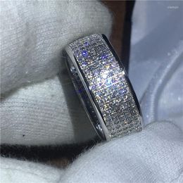 Anéis de cluster feitos à mão anel de luxo pavimentar configuração 250 pcs zircon cz branco ouro cheio de noivado casamento banda para mulheres homens presente