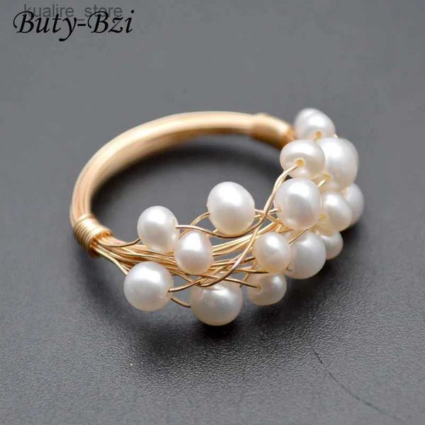 Bagues de cluster faites à la main perle naturelle perles rondes fil enroulé dentelle multi rangées anneaux mode femme bijoux L240315