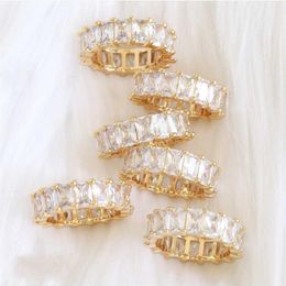 Clusterringen Handgemaakte Pave Square Radiant Cut Diamond Band Ring Luxe 14K Gold Engagement Cocktail Wedding For Women Men Men Jewelry206K