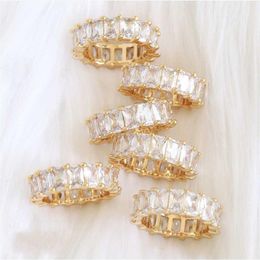 Cluster Ringen Handgemaakte Pave Square Radiant Cut Diamond Band Ring Luxe 14K Gold Engagement Cocktail Bruiloft Voor Vrouwen Mannen Jewelry253w