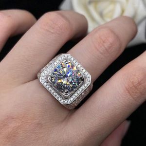 Cluster Ringen Handgemaakte Echte 2ct/5ct Moissanite Ring 925 Sterling Zilver Party Wedding Band Voor Mannen Engagement Sieraden Pass Diamond Test