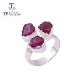 Clusterringen Handgemaakte zilveren ring Natuurlijk Afrika 5.5ct Ruby ruwe edelsteen unieke sieraden 925 Sterling boete voor vrouwen tbj