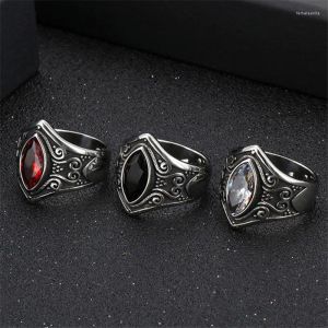 Cluster Ringen Handgemaakte Vintage Titanium Stalen Ring Voor Mannen Vrouwen Oud Zilver Kleur Ovale Zwarte Onyx Steen Punk Creatieve Vinger Sieraden LL