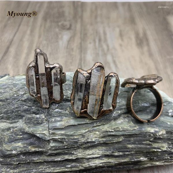 Anillos de racimo hechos a mano cuentas de punto de cuarzo blanco bronce vintage boho joyería mujeres piedra natural ajustable dedo regalo my210716