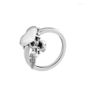 Anillos de racimo colgantes Flecha de pluma Símbolos espirituales para mujeres 925 Joyas de plata esterlina Anillo femenino Heart Forma