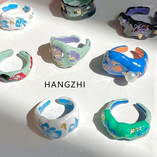 Anillos de racimo Hangzhi 2024 Moda Color clásico Hecho a mano Glaseado de goteo No se desvanece Apertura para mujeres Chicas Fiesta Cool Moda Joyería Regalos