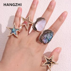 Salles de cluster Hangzhi Bohemian Abalone Shell Perle Ring Star Feuts d'eau Irréguleux Géométrie vintage Bijoux Chunky pour les femmes
