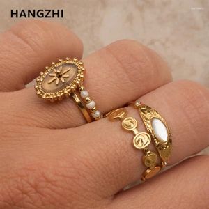 Cluster Ringen HangZhi Trendy Zirkoon Natuursteen Ster Verstelbare Geometrische Ring Voor Vrouwen Mannen Rvs Vintage Sieraden