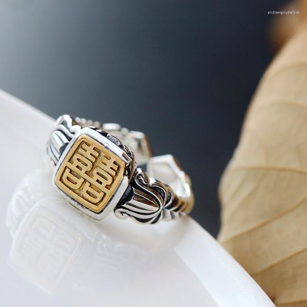 Bagues en grappe Happy Character Bague en argent thaïlandais reconstituant les voies anciennes Ouverture de la banque Femme Allergie 925 Sterling Femme