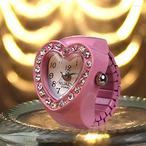 Anneaux de cluster Harajuku Rose Coeur Strass Mini Bague de montre pour femmes Fun Mignon Sweet Trend Girly Vintage Esthétique Bijoux Cadeau