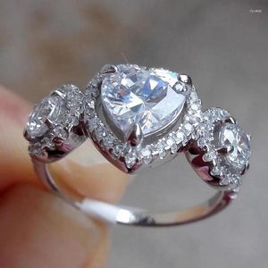 Cluster Ringen Hart 925 Sterling Zilveren Bruiloft Voor Vrouwen Luxe Diamanten Verloving Vinger Sieraden Stempel 10KT