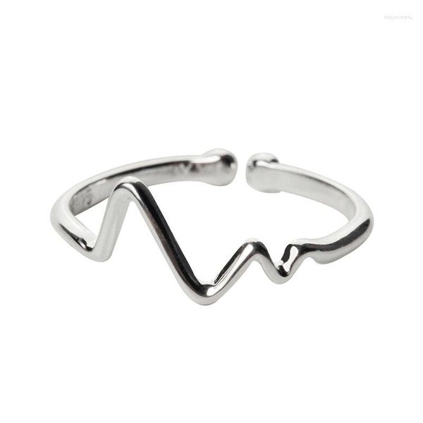 Anillos de racimo Anillo de latido del corazón para niñas Plata de ley 925 real Amor Mujeres Tamaño pequeño simple 5-9 ajustable