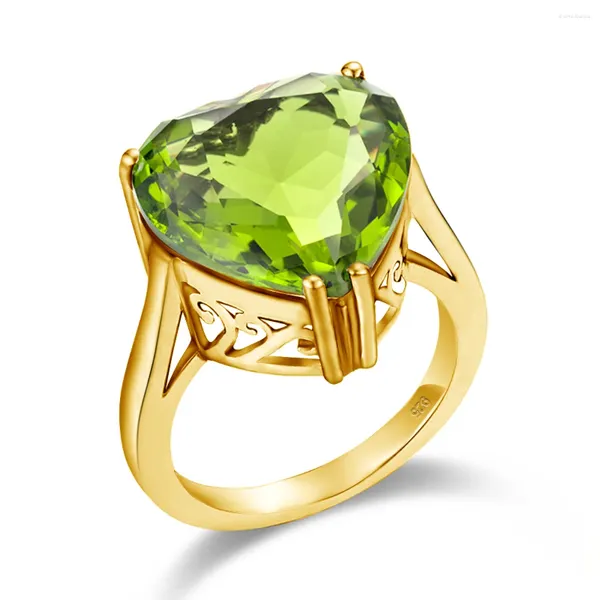 Anillos de racimo Corte de corazón 15 15 mm Anillo de peridoto de oro para mujeres Piedra verde oliva Artesanía Citas Tendencia Joyería Boda Regalo de matrimonio