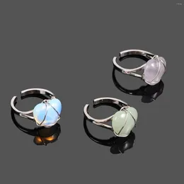 Cluster anneaux coeur Crystal naturel ouverte ouverte argent couleur fil wrap ajusté réglable rose quartz opale pierre guérison de mode de mode de mariage