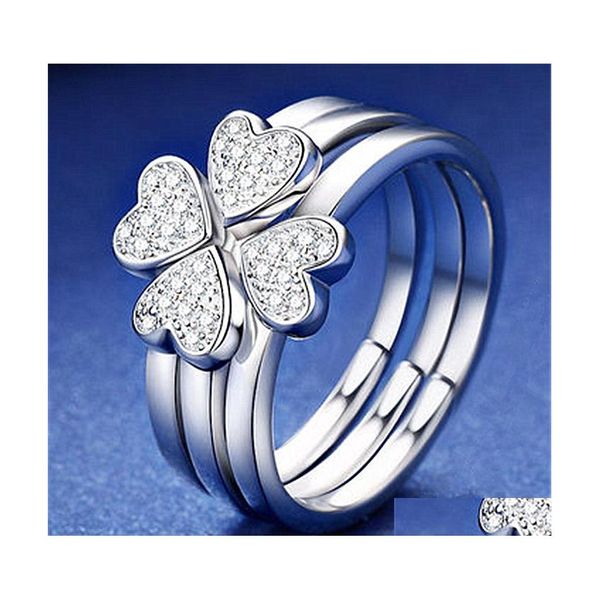 Cluster Ringe Herz Sets für Frauen Weibliche Nette Finger Romantische Geburtstagsgeschenk Freundin Modeschmuck Sier Ring Set Drop Lieferung DHA13
