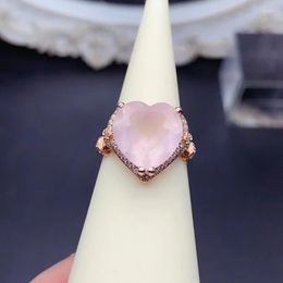 Bagues de cluster Forme de coeur Bague de quartz rose naturelle pour mariage 8ct Rose Silve Classic 925 Silver Gem Bijoux avec plaqué or