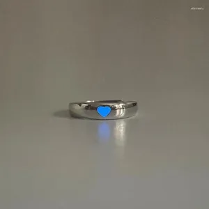 Bagues de cluster Bague lumineuse en forme de coeur Ouverture personnalisée Couple réglable Hommes Femmes Rose Bleu Doigt Mode Bijoux Cadeau