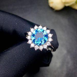 Bagues en grappe Imitation en forme de cœur Topaze bleue de mer Bague ouverte en diamant Féminité