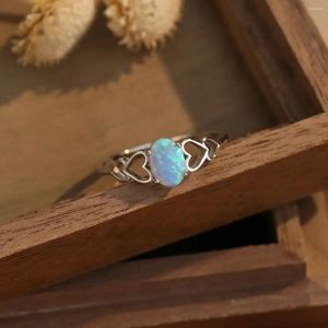 Cluster ringen hartvormige zuivere 925 zilveren damesring met blauwe ovaal opaal zoete mooie stijl voor koppels dating of familiefeest