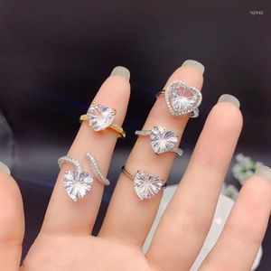 Clusterringen hartstijl witte kristallen ring voor vrouwen sieraden natuurlijke edelsteen echt 925 zilveren vergulde geboortesteen cadeau 10x10 mm maat