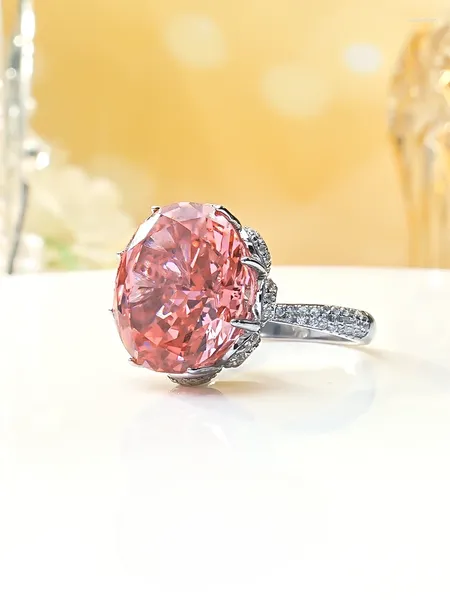 Cluster anneaux lourds industrie papalacha rose orange rose gros gemme diamant diamant femelle 925 index en argent personnalité