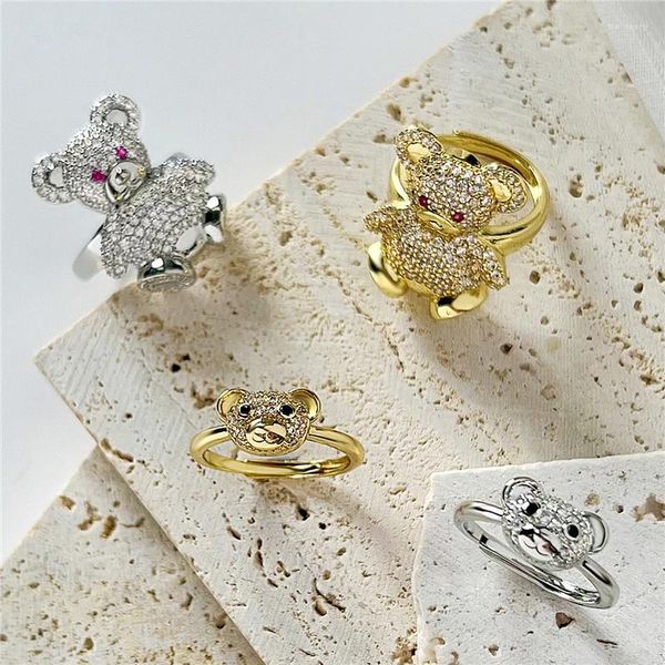 Bagues de cluster Hecheng Simple Vintage Zircon Bear Animal pour femmes filles adolescents mode bijoux esthétiques