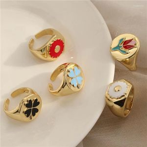 Clusterringen HECHENG Zomer Daisy Hart Bloem Ring Metalen Cooper Voor Vrouwen Kleurrijke Sieraden Meisjes Feestcadeau