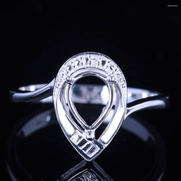 Bagues de Grappe HELON 7x5mm Poire Coupe Solide 14K AU585 Or Blanc Diamants Naturels Fine Jewelry Semi Mount Ring Femmes Anniversaire Réglage