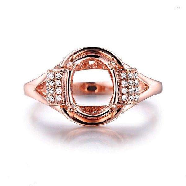 Anillos de racimo HELON 9x7mm Corte ovalado Sólido 10K Oro rosa Diamantes genuinos Joyería fina Semi Montaje Anillo de bodas de compromiso Mujer Diamante