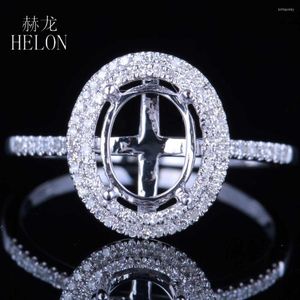 Clusterringen Helon Ovaal Cut 7x9mm Sterling Silver Pave Natuurlijke diamanten verloving Bruiloft Semi Mount Ring Setting Women Fijne sieraden