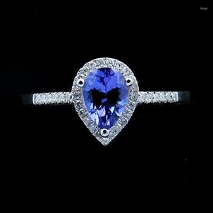 Cluster ringen Helon Solid 10K White Gold Pear Cut 0.9ct Tanzanite Diamonds Betrokkenheid trouwring voor vrouwen verjaardagsjubisarry