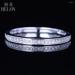 Bagues de cluster Helon Solide 14k Or Blanc Pave Diamants naturels Bague d'anniversaire de fiançailles Exquis Fine Bijoux Demi-éternité Bande