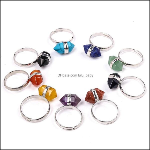 Anneaux De Grappe Anneaux De Prisme Hexagonal Pierres Précieuses Cristal De Quartz Point De Guérison Chakra Pierre Charmes Ouverture Pour Femmes Hommes Drop Del Lulubaby Dhtkd