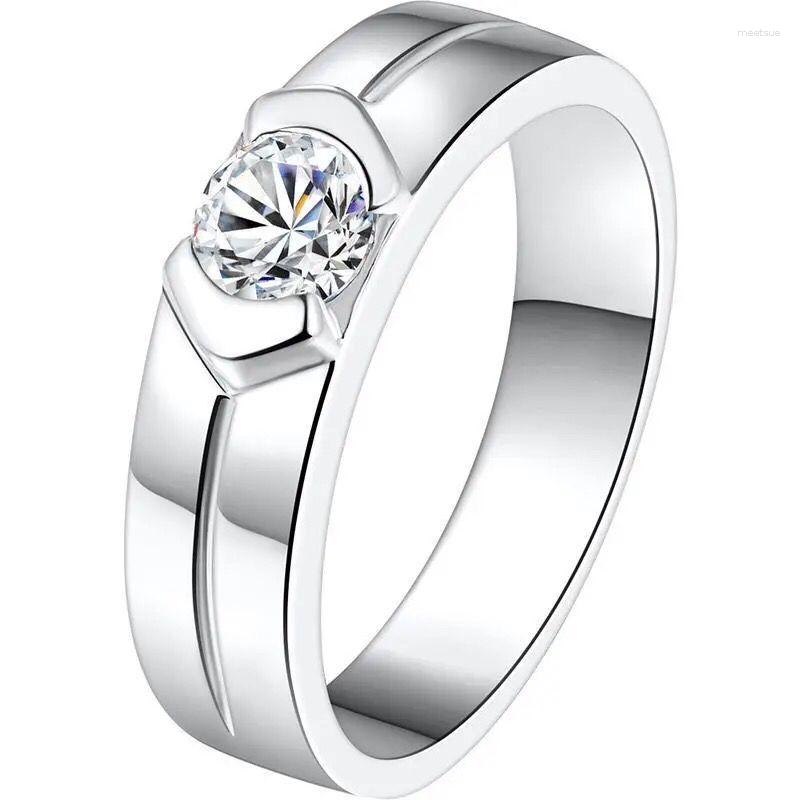 Rings de cluster com o zircão comercial de alta qualidade Sterling Silver Men's Wedding Ring Fashion IMitation Diamond