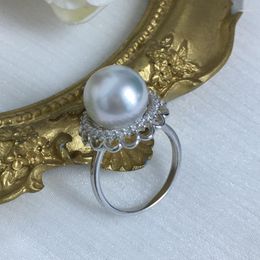 Clusterringen High End Natural South Sea White Pearl Ring For Women Elegant 925 Sterling Silver Sieraden Bruiloft Geschenken Maat Aangepast