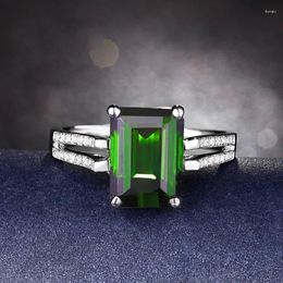 Bagues de cluster Tempérament haut de gamme rectangulaire émeraude imitation tourmaline verte bague ouverte femelle