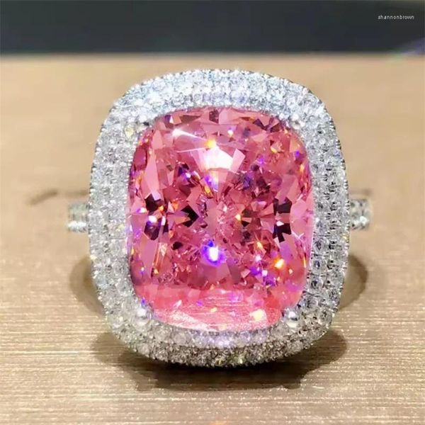 Bague de rectangle rose cristal de luxe de haute qualité pour les accessoires de mariage de mariée S925 Bijoux féminines avec des pierres complètes