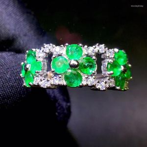 Cluster ringen High Pure Natural and Real Emerald Ring 925 Sterling Silver voor mannen of vrouwen